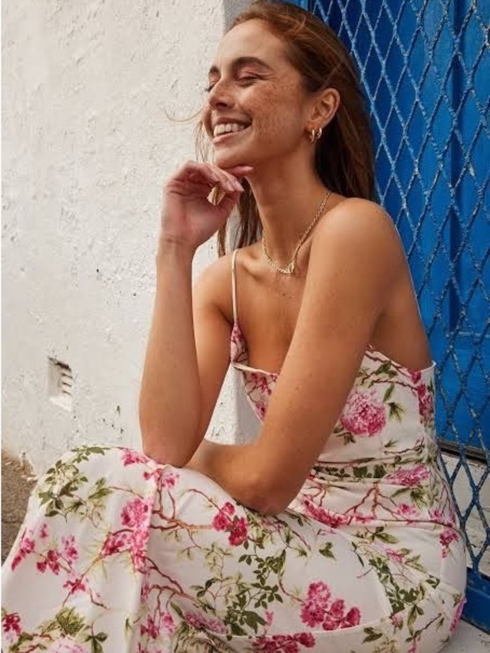 Zara linen Floral Spaghetti Strap Midi Dress Size S